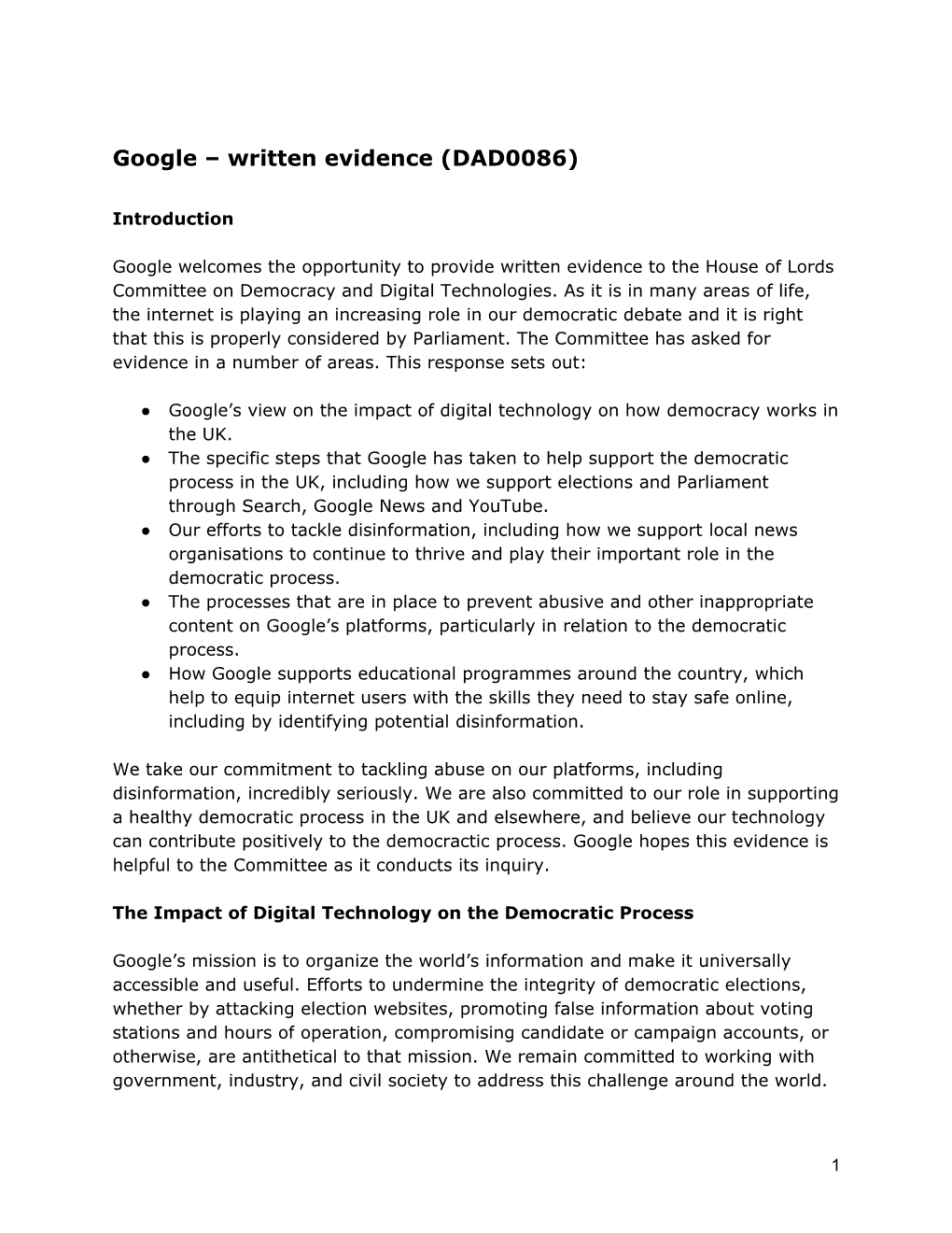 Google – Written Evidence (DAD0086)