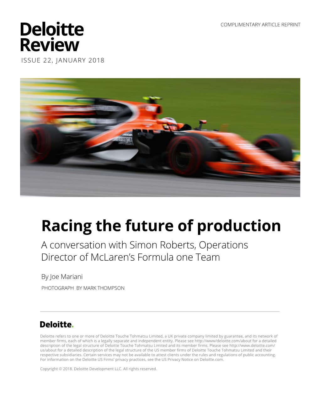 Racing the Future of Production a Conversation with Simon Roberts, Operations Director of Mclaren’S Formula One Team