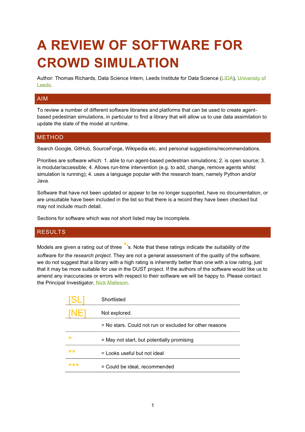 A Review of Software for Crowd Simulation