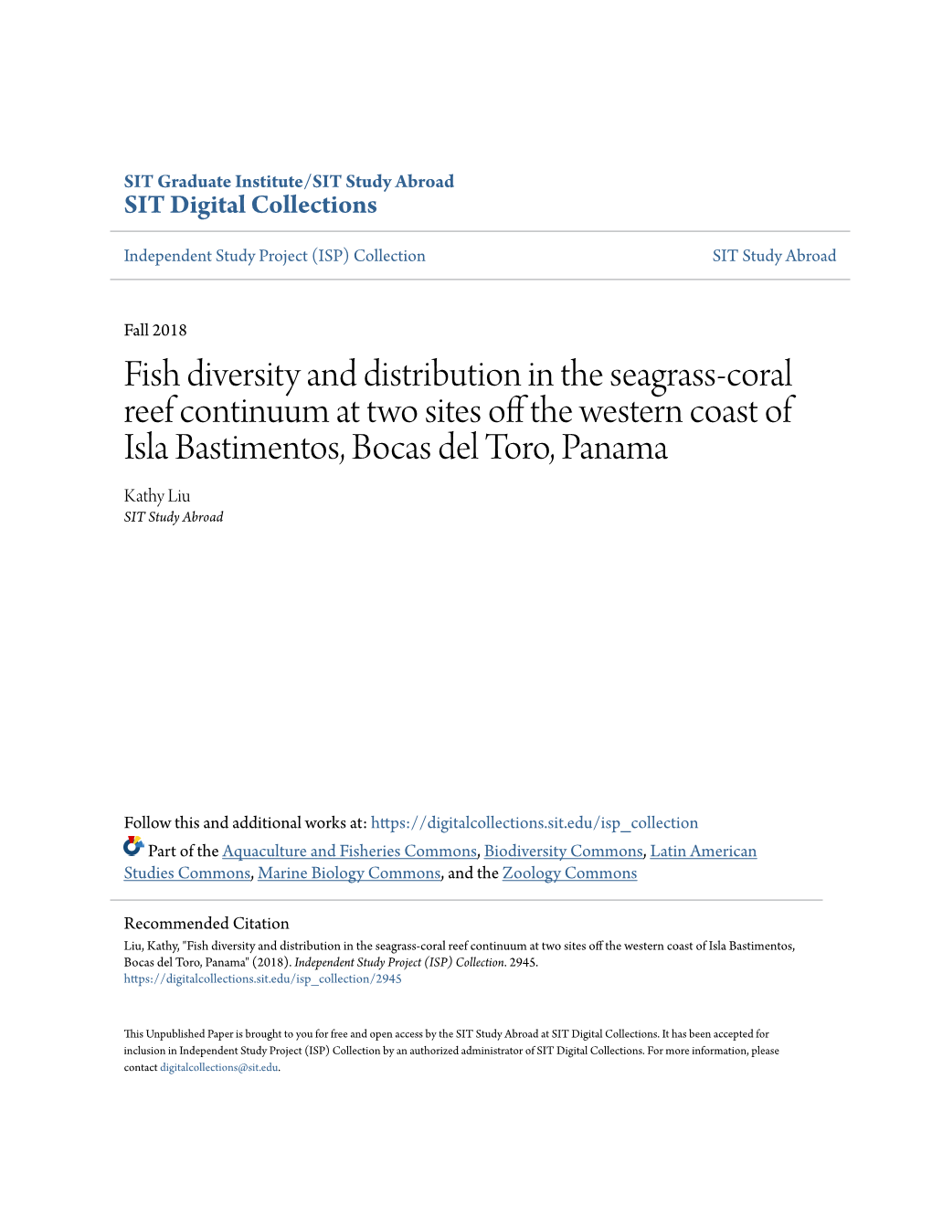 Fish Diversity and Distribution in the Seagrass-Coral Reef Continuum At