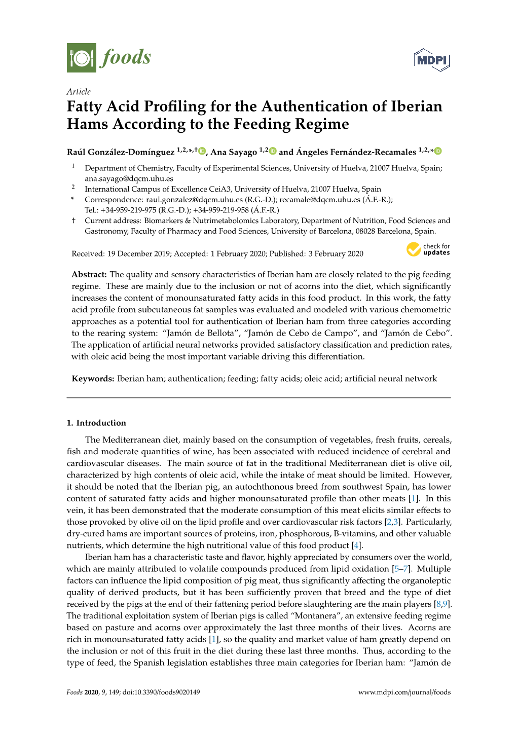 Fatty Acid Profiling for the Authentication of Iberian Hams According to the Feeding Regime