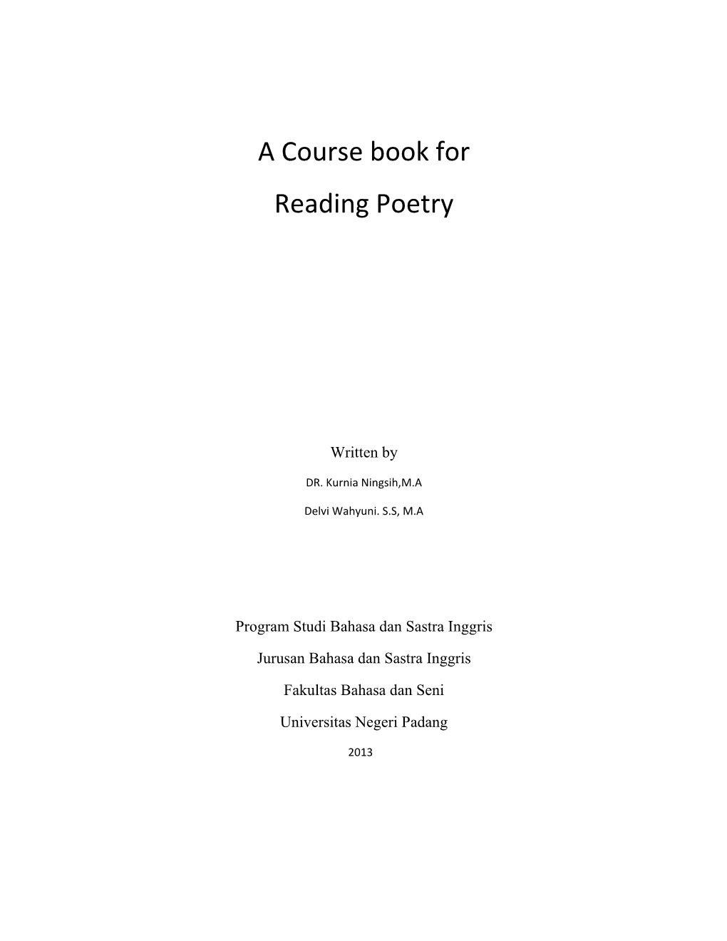 A Course Book for Reading Poetry