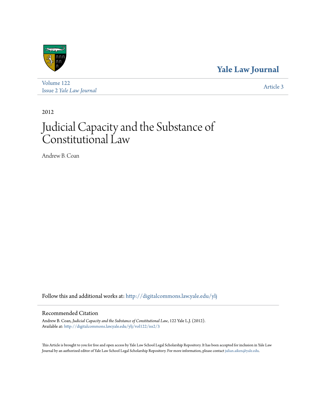 Judicial Capacity and the Substance of Constitutional Law Andrew B