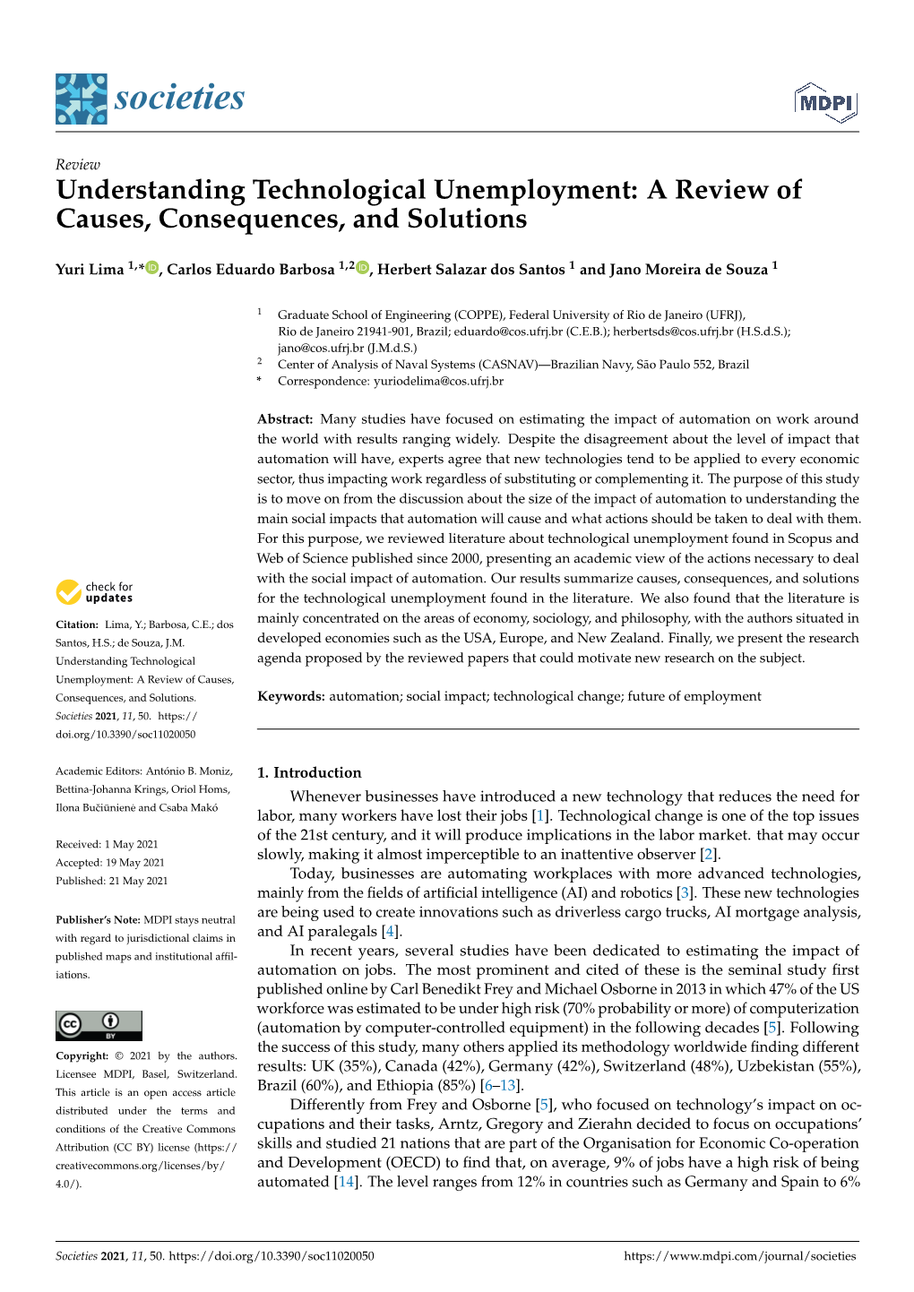 Understanding Technological Unemployment: a Review of Causes, Consequences, and Solutions