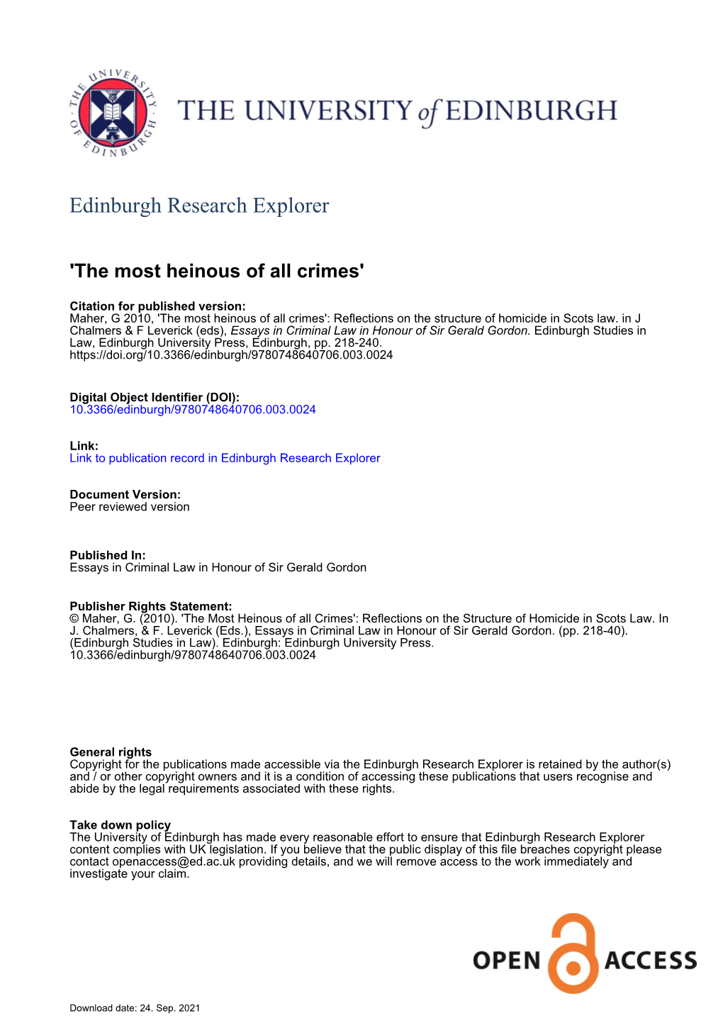 Structure of Homicide in Scots Law