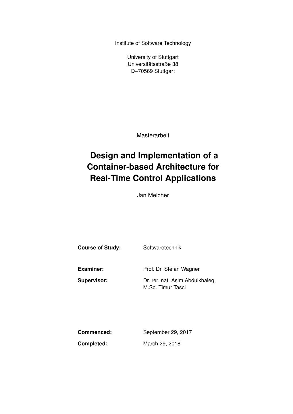 Design and Implementation of a Container-Based Architecture for Real-Time Control Applications