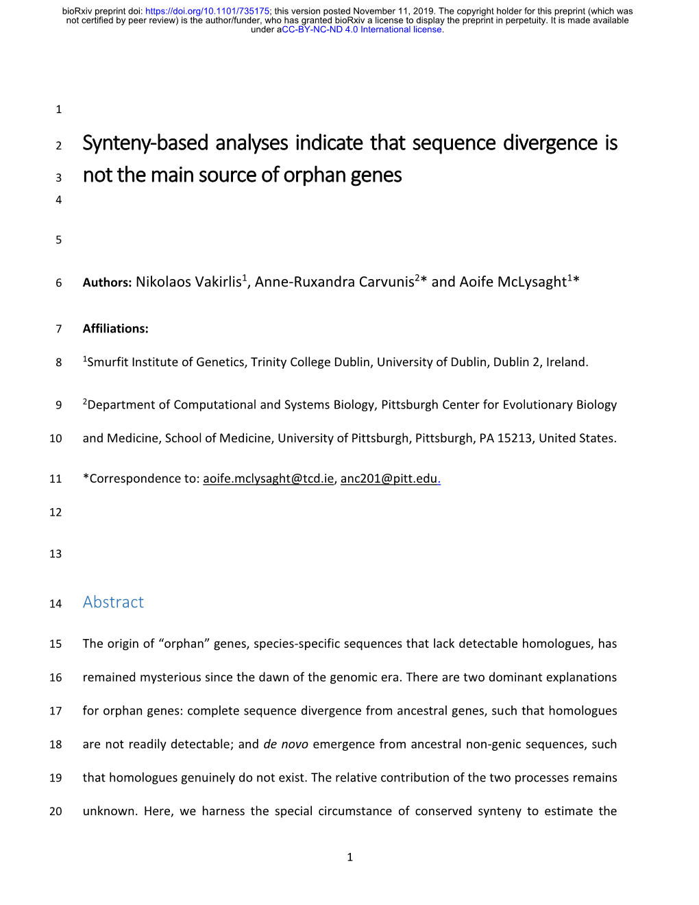 Synteny-Based Analyses Indicate That Sequence Divergence Is Not The