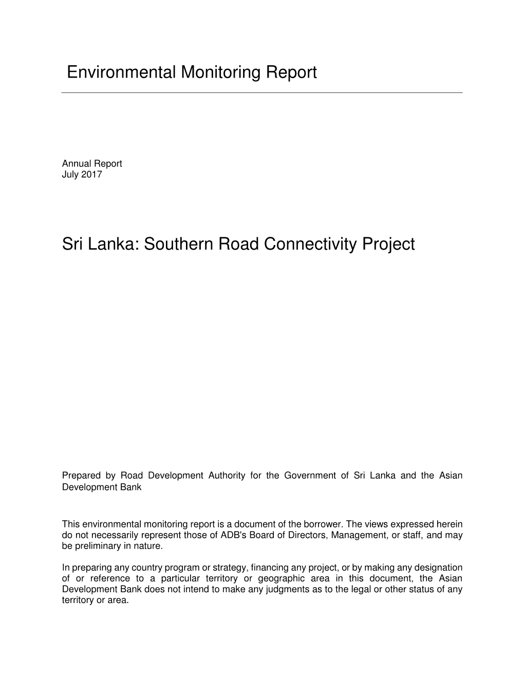 Outline of a Project Environmental Progress and Monitoring Report