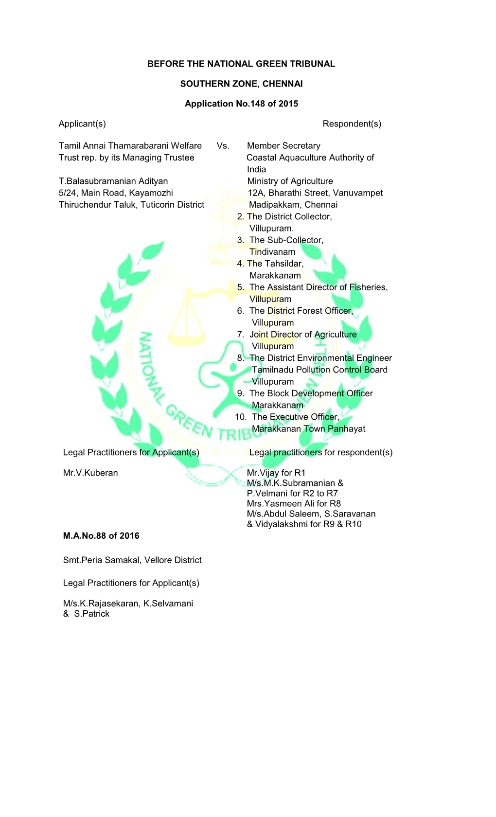 Before the National Green Tribunal Southern Zone