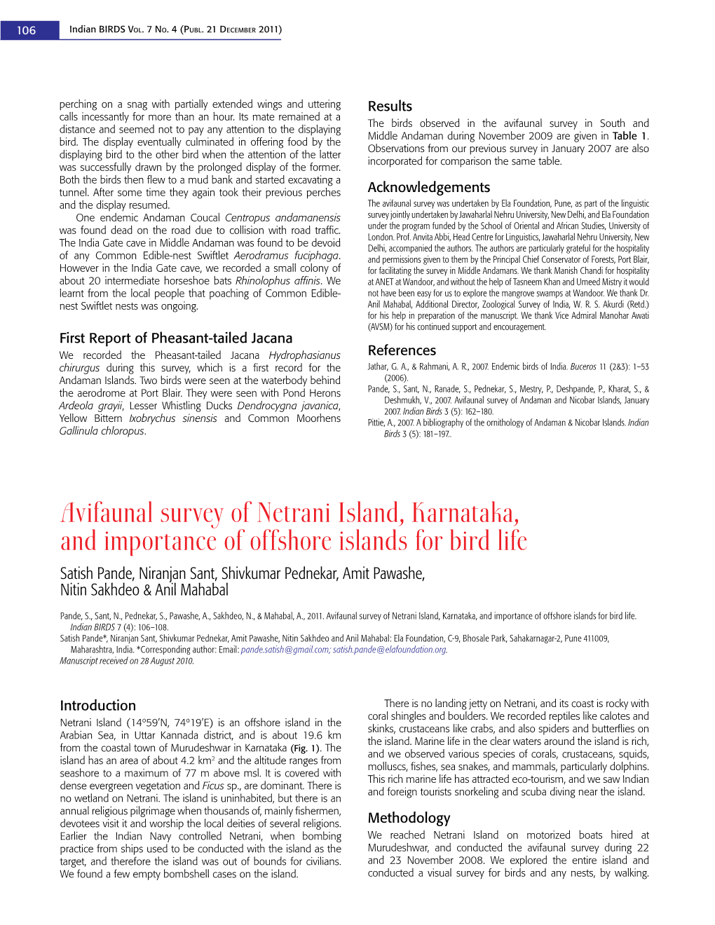 Avifaunal Survey of Netrani Island, Karnataka, and Importance Of