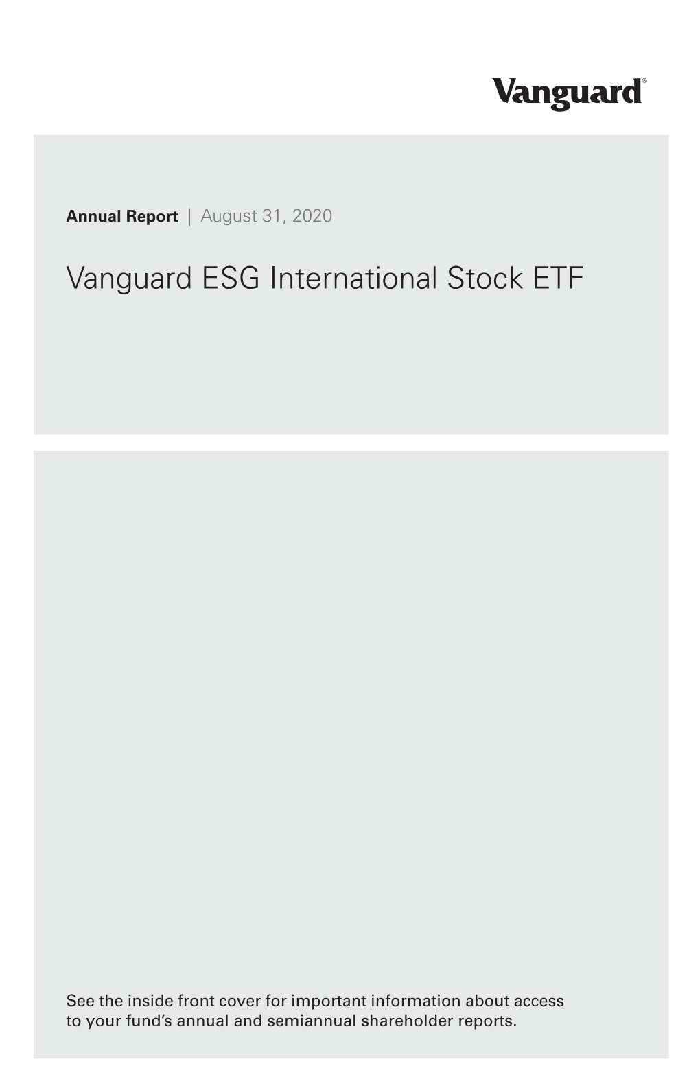 Vanguard ESG International Stock ETF Annual Report August 31, 2020