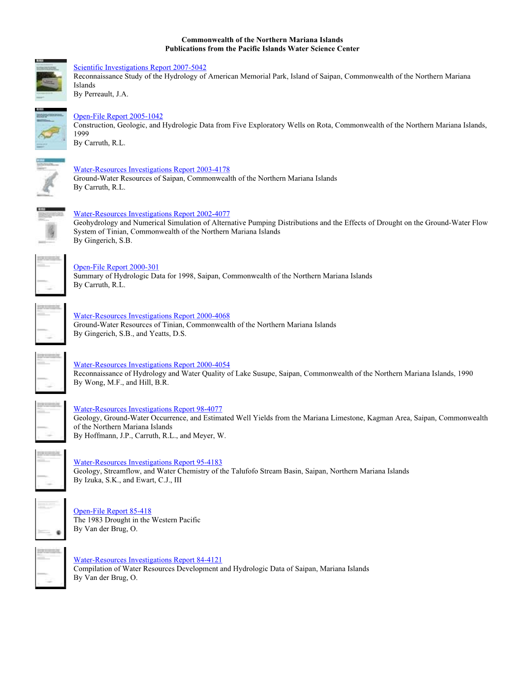 Commonwealth of the Northern Mariana Islands Publications from the Pacific Islands Water Science Center