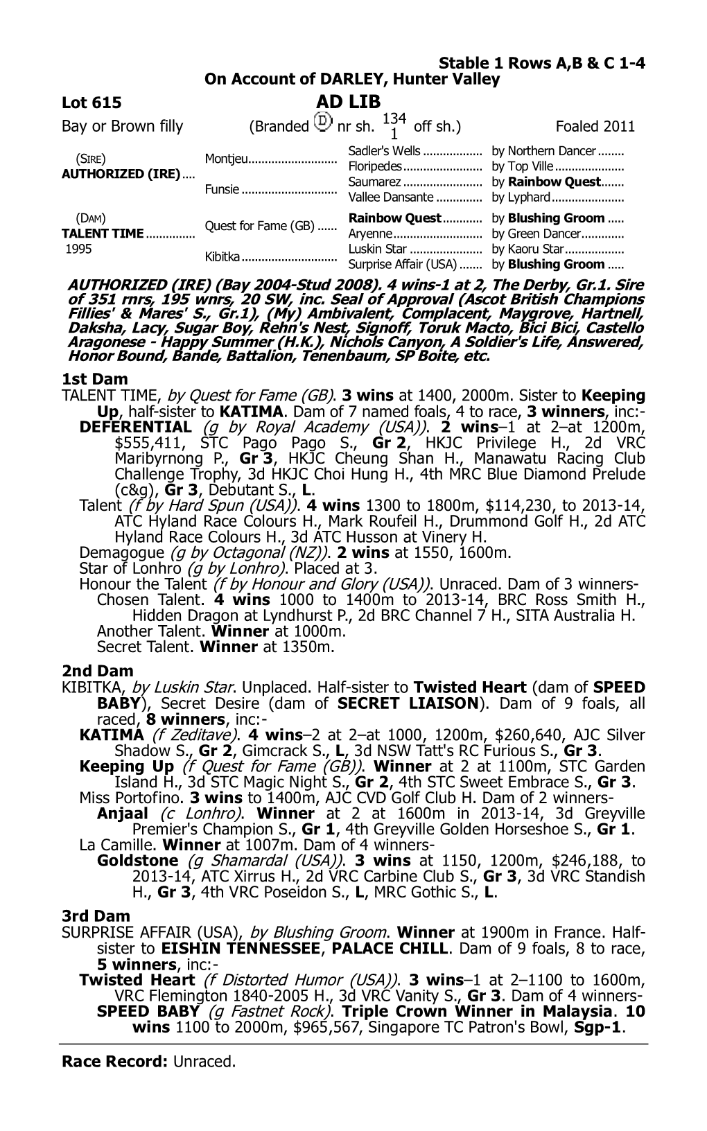 AD LIB 134 Bay Or Brown Filly (Branded Nr Sh