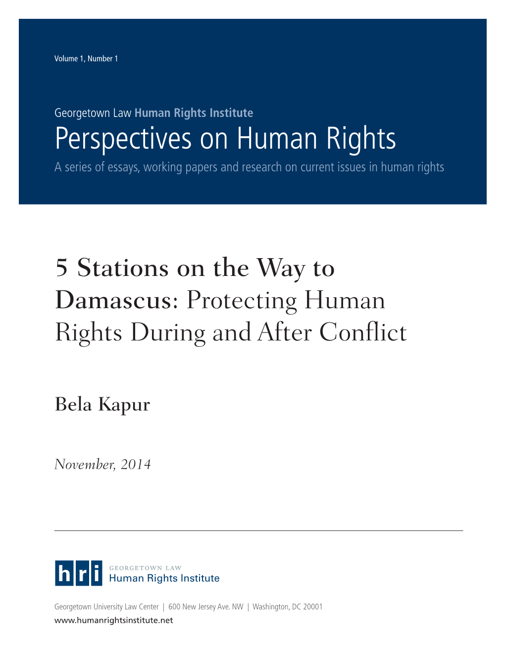 Perspectives on Human Rights a Series of Essays, Working Papers and Research on Current Issues in Human Rights