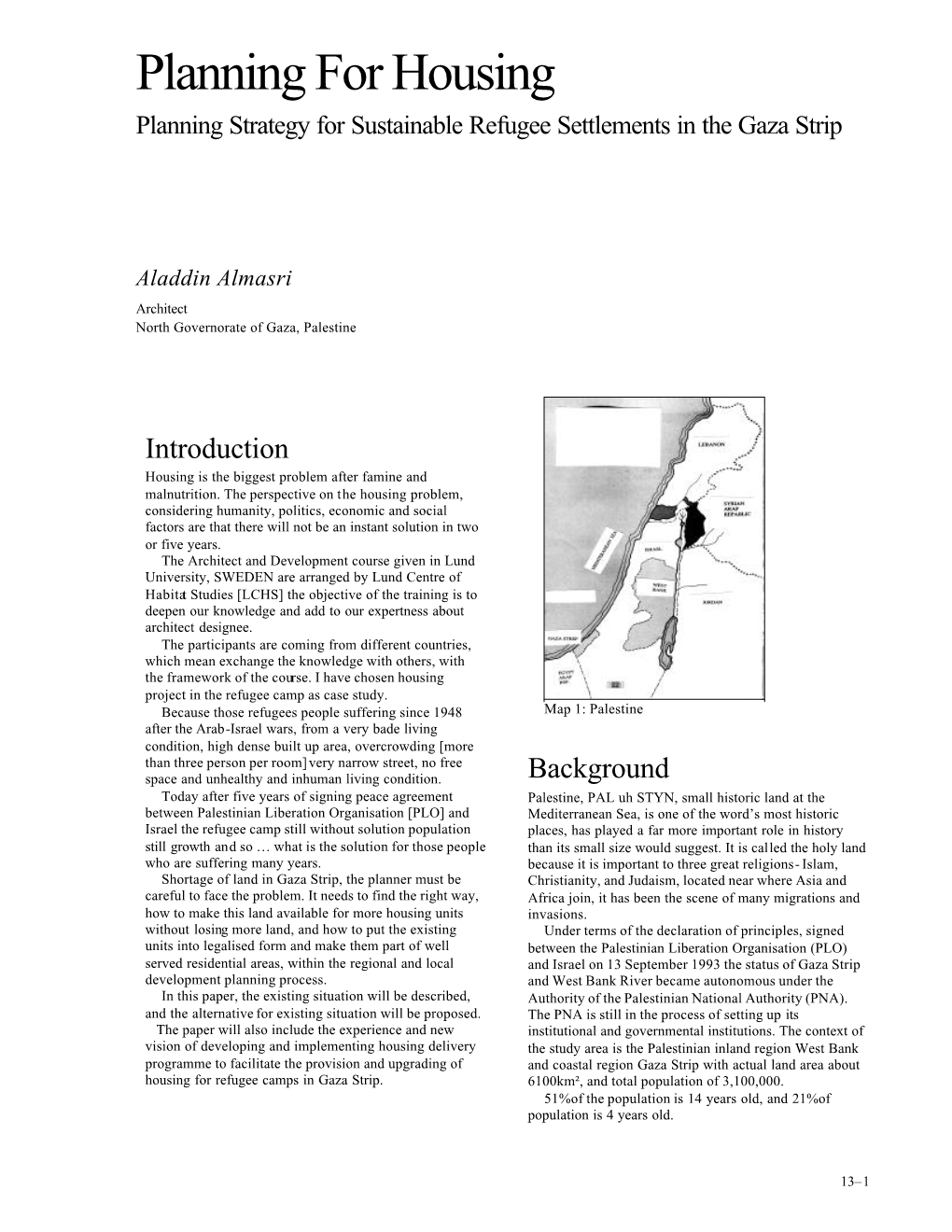 Planning for Housing Planning Strategy for Sustainable Refugee Settlements in the Gaza Strip