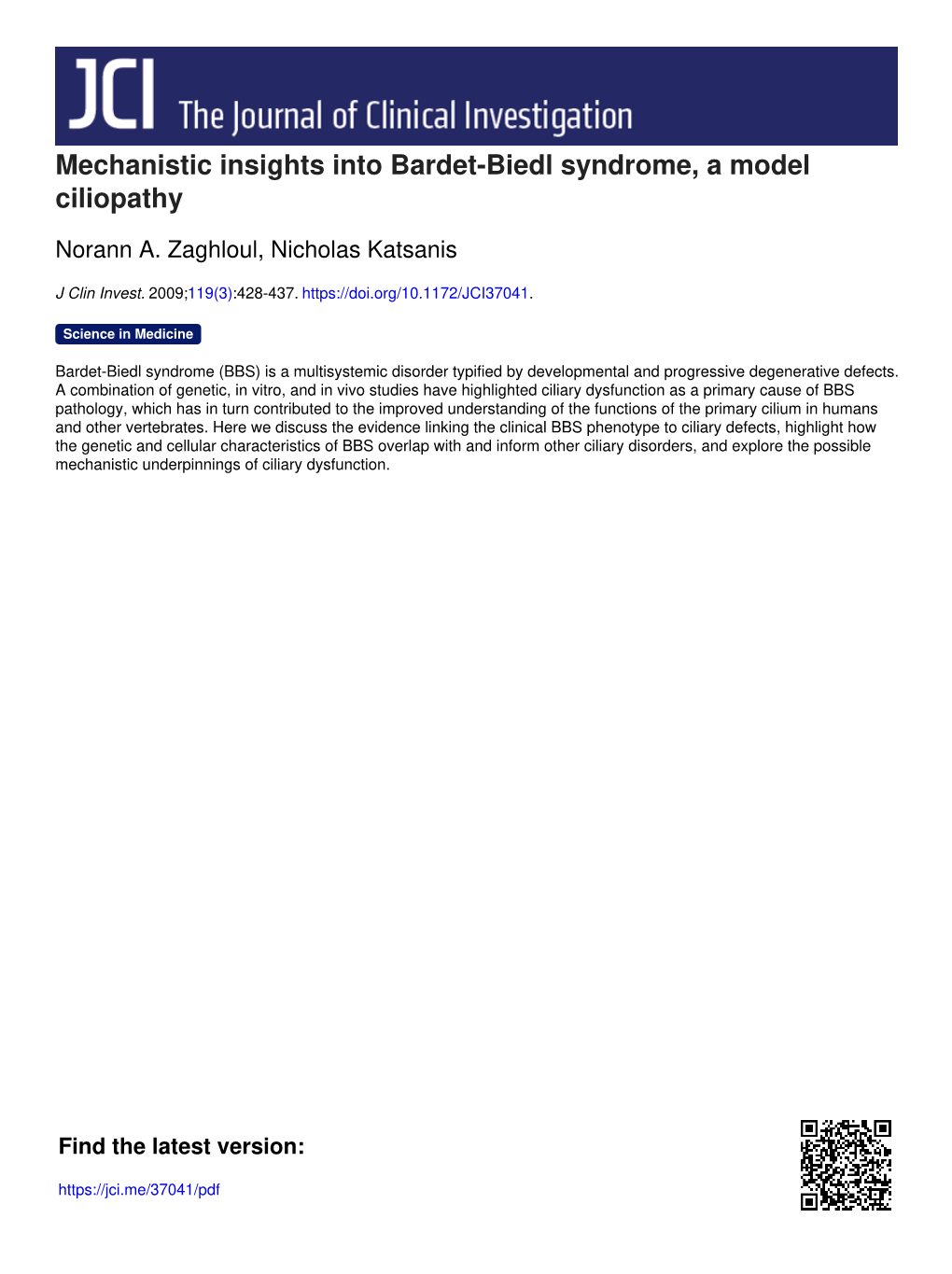 Mechanistic Insights Into Bardet-Biedl Syndrome, a Model Ciliopathy