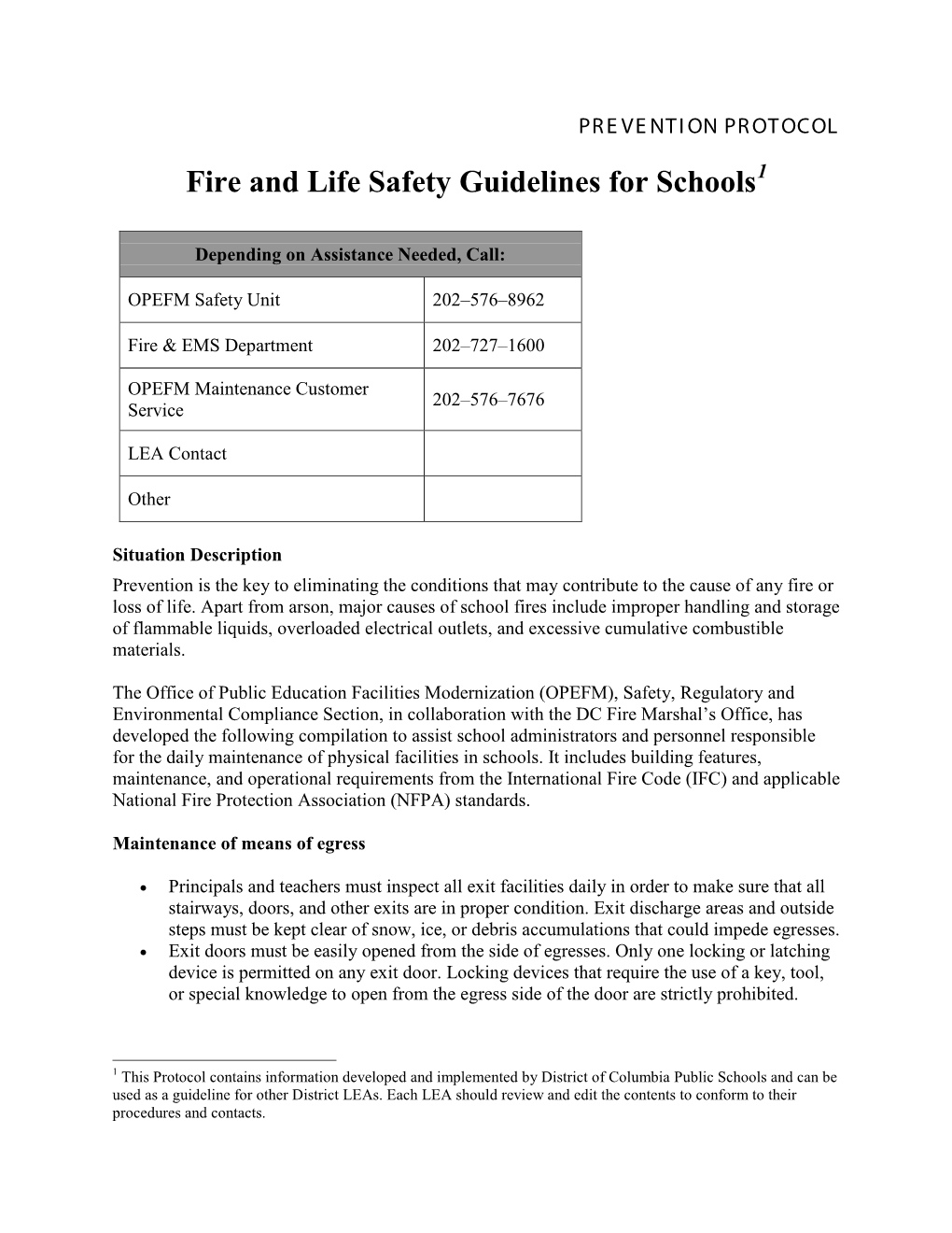 Fire and Life Safety Guidelines for Schools1