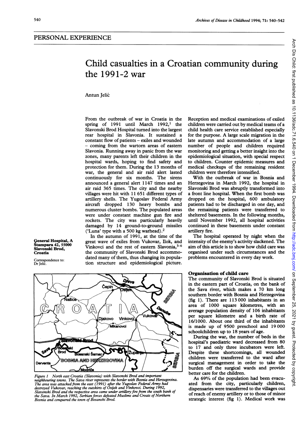 Child Casualties in a Croatian Community During the 1991-2 War