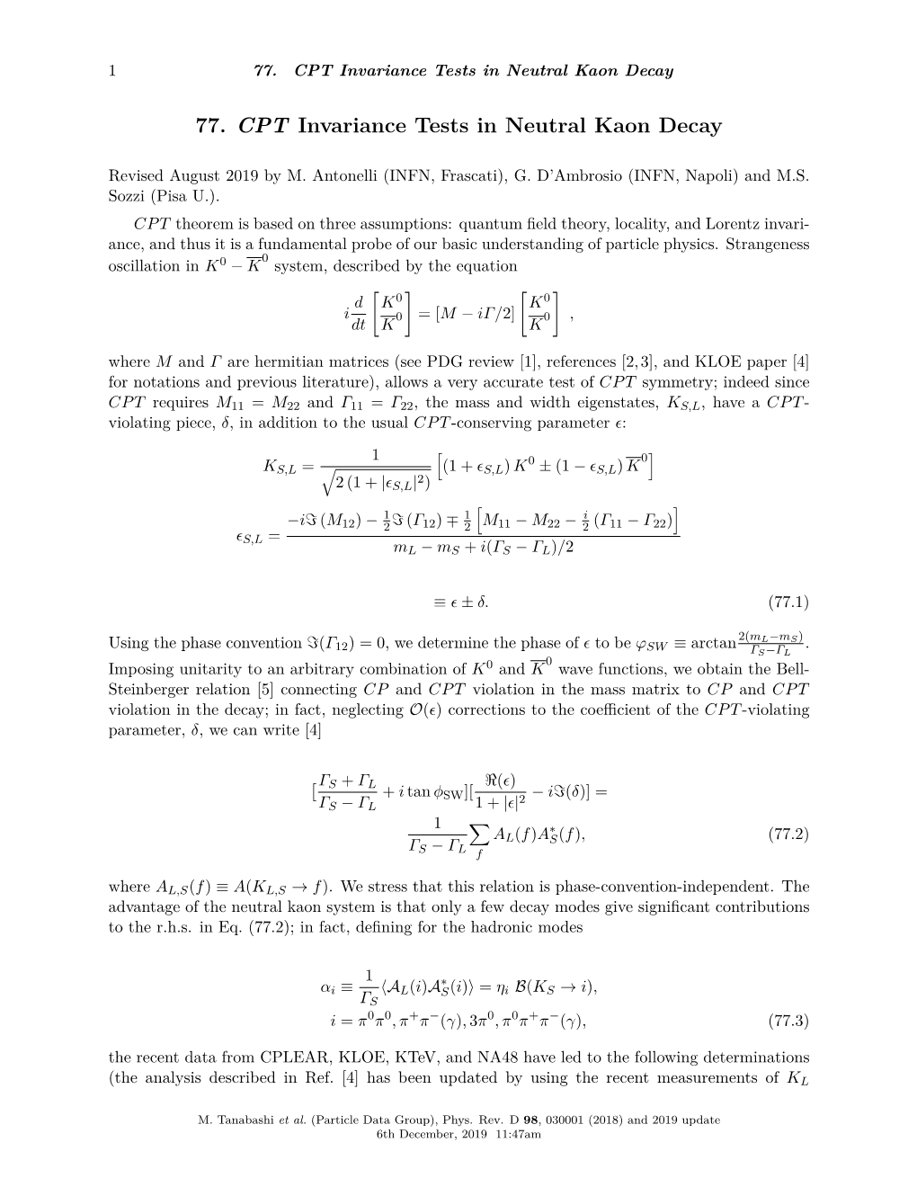 77. CPT Invariance Tests in Neutral Kaon Decay