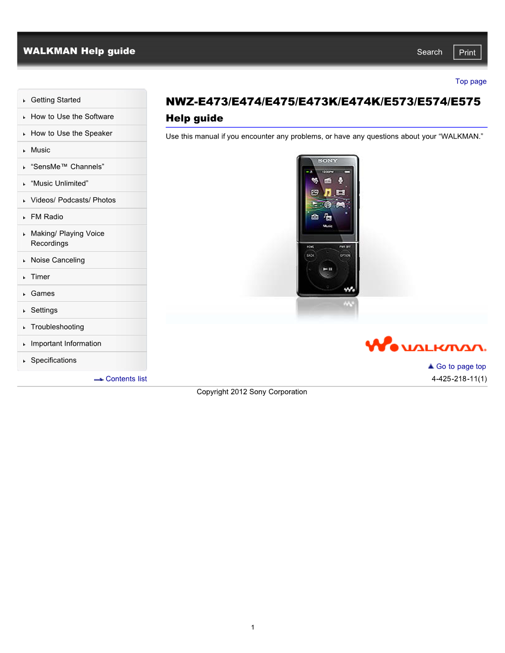 NWZ-E470 Series | WALKMAN Help Guide