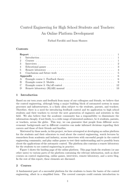 Control Engineering for High School Students and Teachers: an Online Platform Development