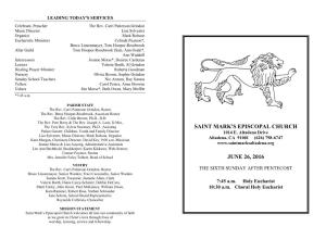 Saint Mark's Episcopal Church June 26, 2016