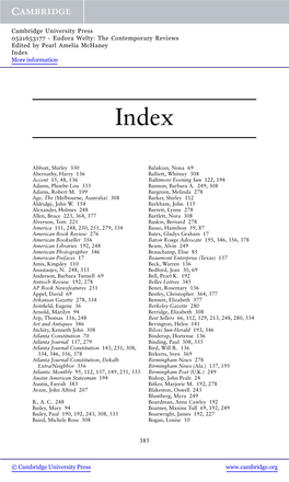 Eudora Welty: the Contemporary Reviews Edited by Pearl Amelia Mchaney Index More Information