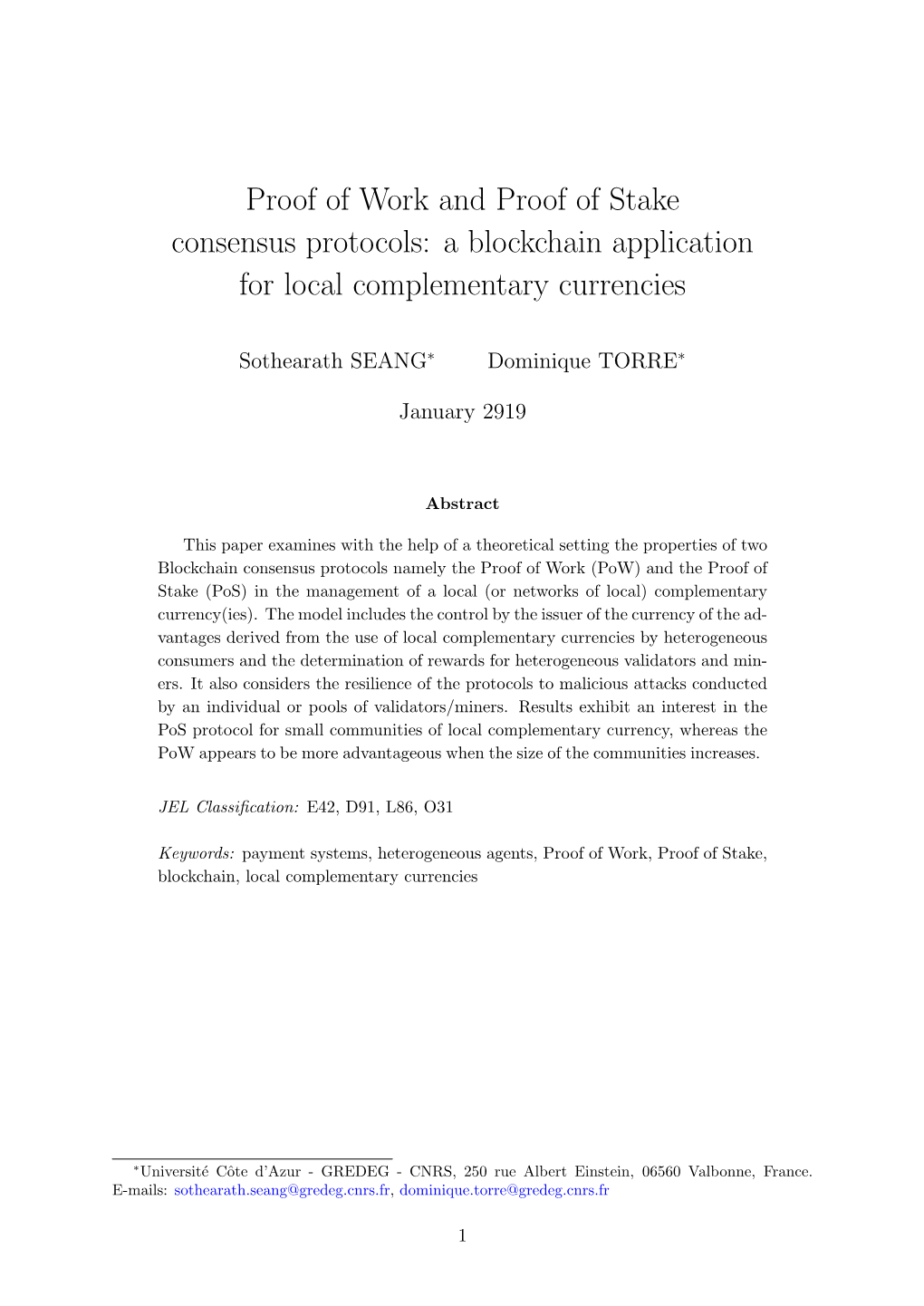 Proof of Work and Proof of Stake Consensus Protocols: a Blockchain Application for Local Complementary Currencies