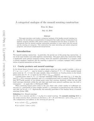 A Categorical Analogue of the Monoid Semiring Construction
