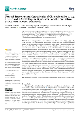 Unusual Structures and Cytotoxicities of Chitonoidosides A, A1, B, C, D, and E, Six Triterpene Glycosides from the Far Eastern Sea Cucumber Psolus Chitonoides