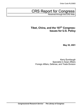 Tibet, China, and the 107Th Congress: Issues for U.S. Policy