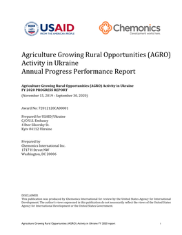Agriculture Growing Rural Opportunities (AGRO) Activity in Ukraine Annual Progress Performance Report