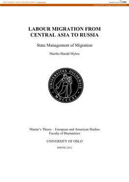 Labour Migration from Central Asia to Russia