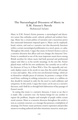 The Narratological Discourse of Music in E.M. Forster's Novels