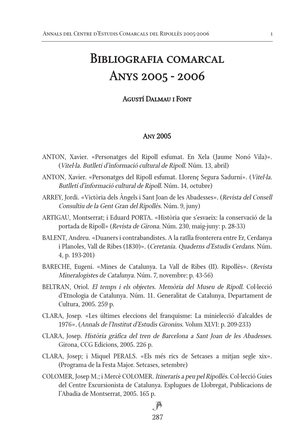 Bibliografia Comarcal Anys 2005 - 2006