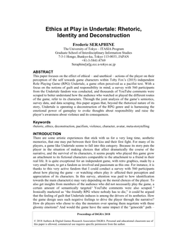 Ethics at Play in Undertale: Rhetoric, Identity and Deconstruction