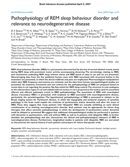 Pathophysiology of REM Sleep Behaviour Disorder and Relevance to Neurodegenerative Disease