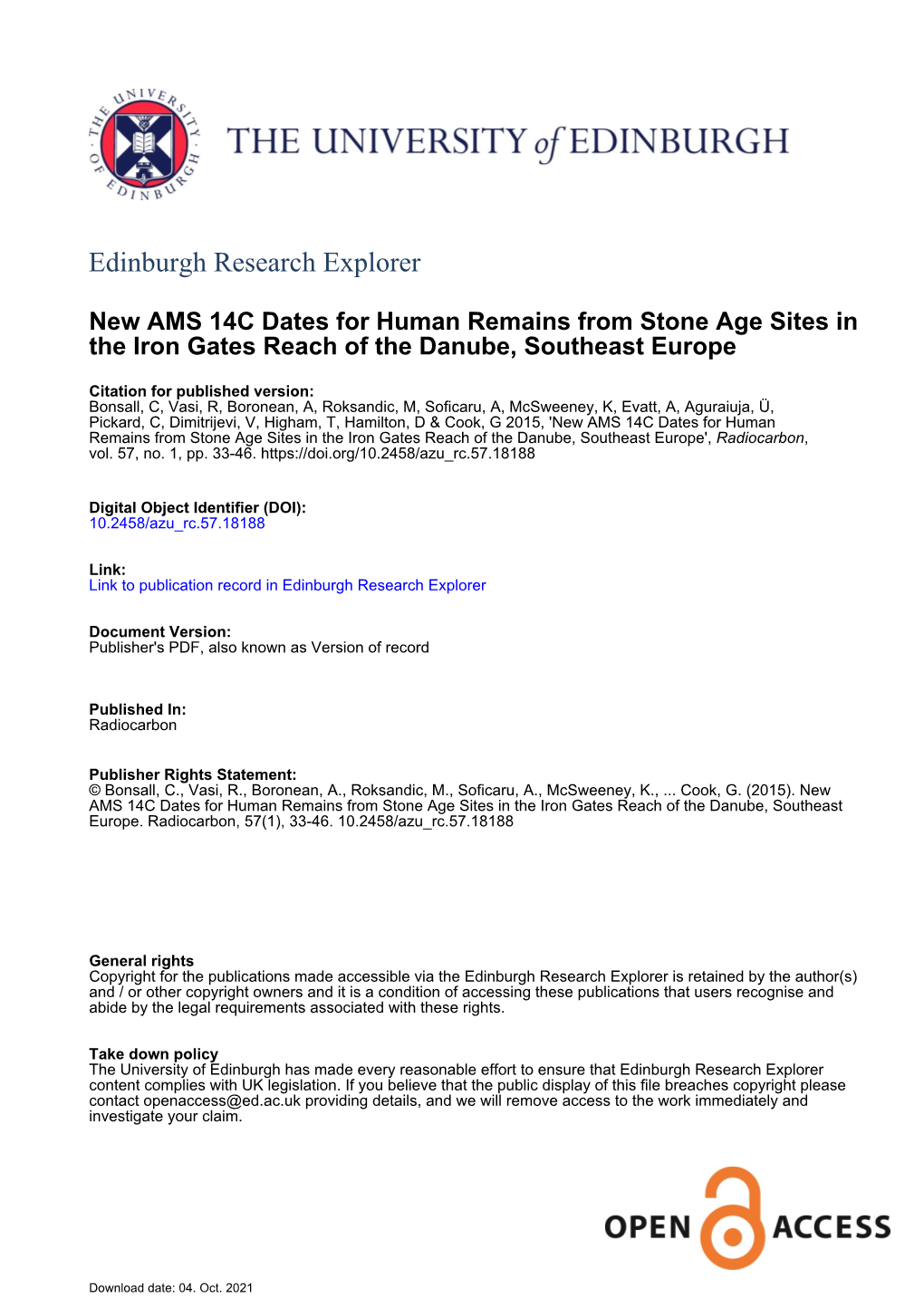 New AMS 14C Dates for Human Remains from Stone Age Sites in the Iron Gates Reach of the Danube, Southeast Europe