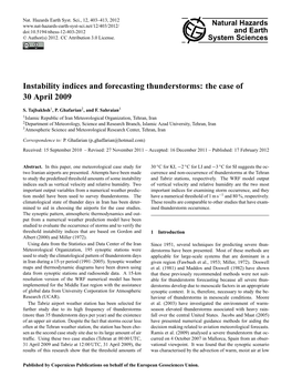 Instability Indices and Forecasting Thunderstorms: the Case of 30 April 2009