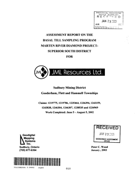 Rpt on Basal Till Sampling Prog Marten River Diam Proj