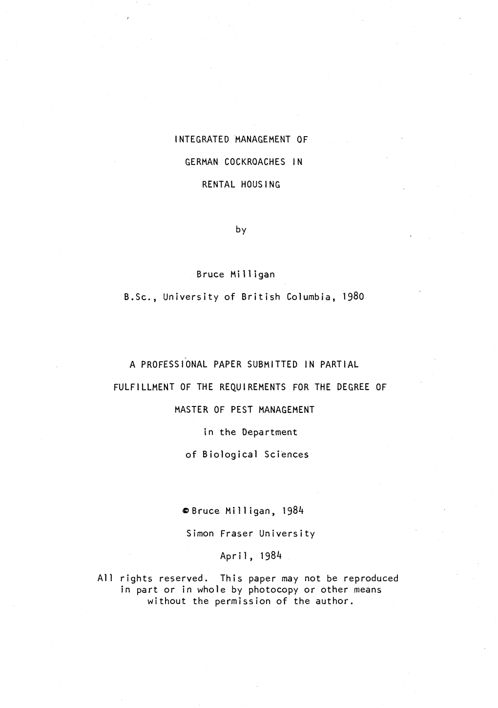 Integrated Management of German Cockroaches in Rental Housing / By