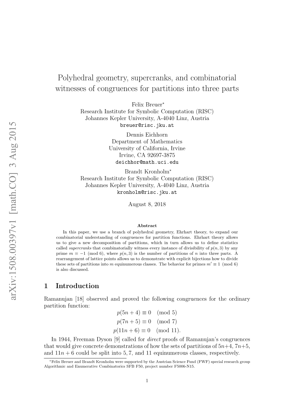 Polyhedral Geometry, Supercranks, and Combinatorial Witnesses of Congruences for Partitions Into Three Parts