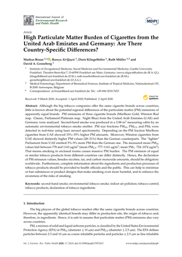 High Particulate Matter Burden of Cigarettes from the United Arab Emirates and Germany: Are There Country-Speciﬁc Diﬀerences?