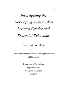 Investigating the Developing Relationship Between Gender and Prosocial Behaviour