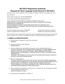 ISO 639-3 Registration Authority Request for New Language Code Element in ISO 639-3