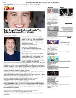 Teen Singer Oliver Richman Debuts Two Original Songs and New Website