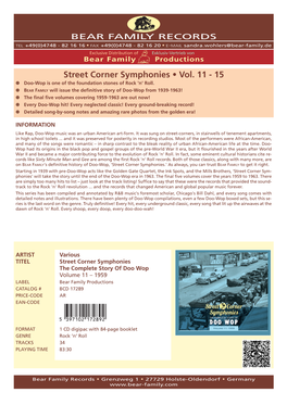 Street Corner Symphonies • Vol. 11 - 15 G Doo-Wop Is One of the Foundation Stones of Rock 'N' Roll