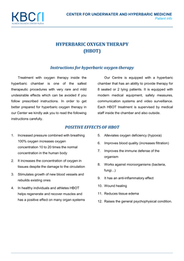 Instructions for Hyperbaric Oxygen Therapy
