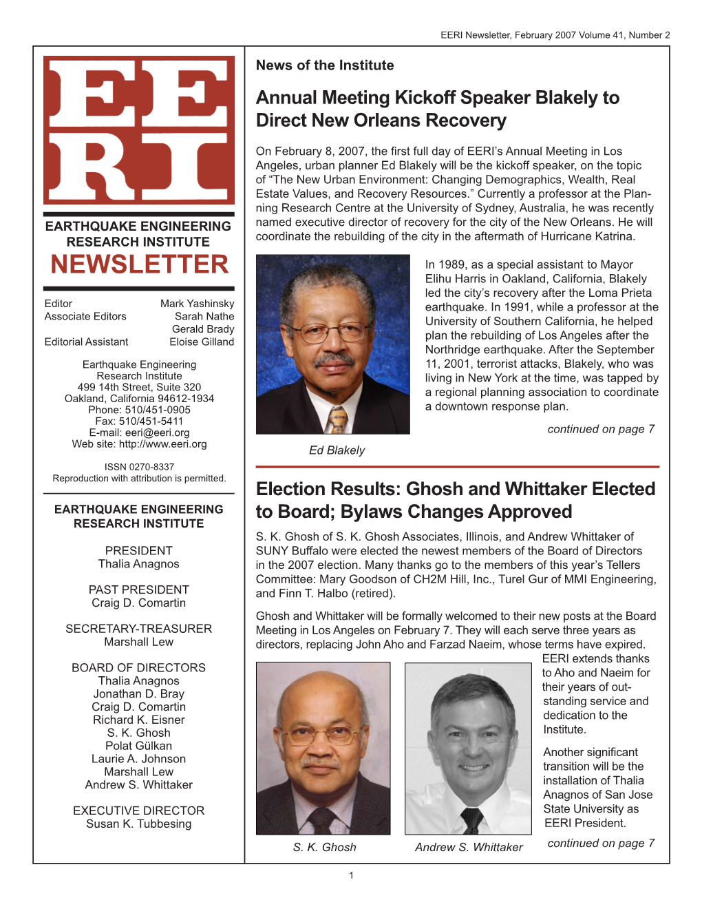 Newsletter, February 2007 Volume 41, Number 2