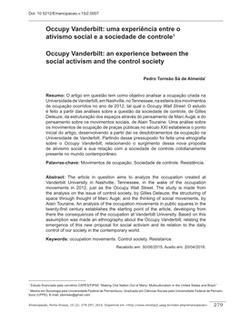 Occupy Vanderbilt: Uma Experiência Entre O Ativismo Social E a Sociedade De Controle1